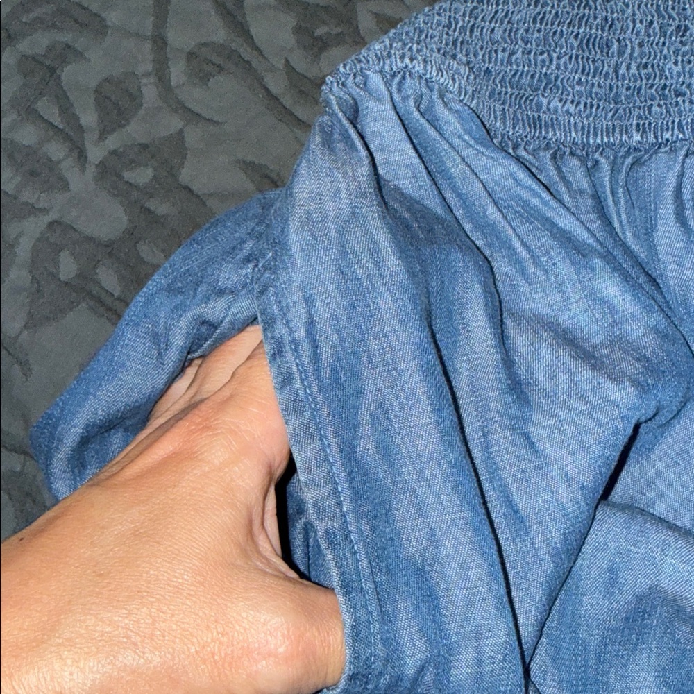 Crown & Ivy women’s medium blue chambray maxi dress elastic cheat area - Picture 9 of 11